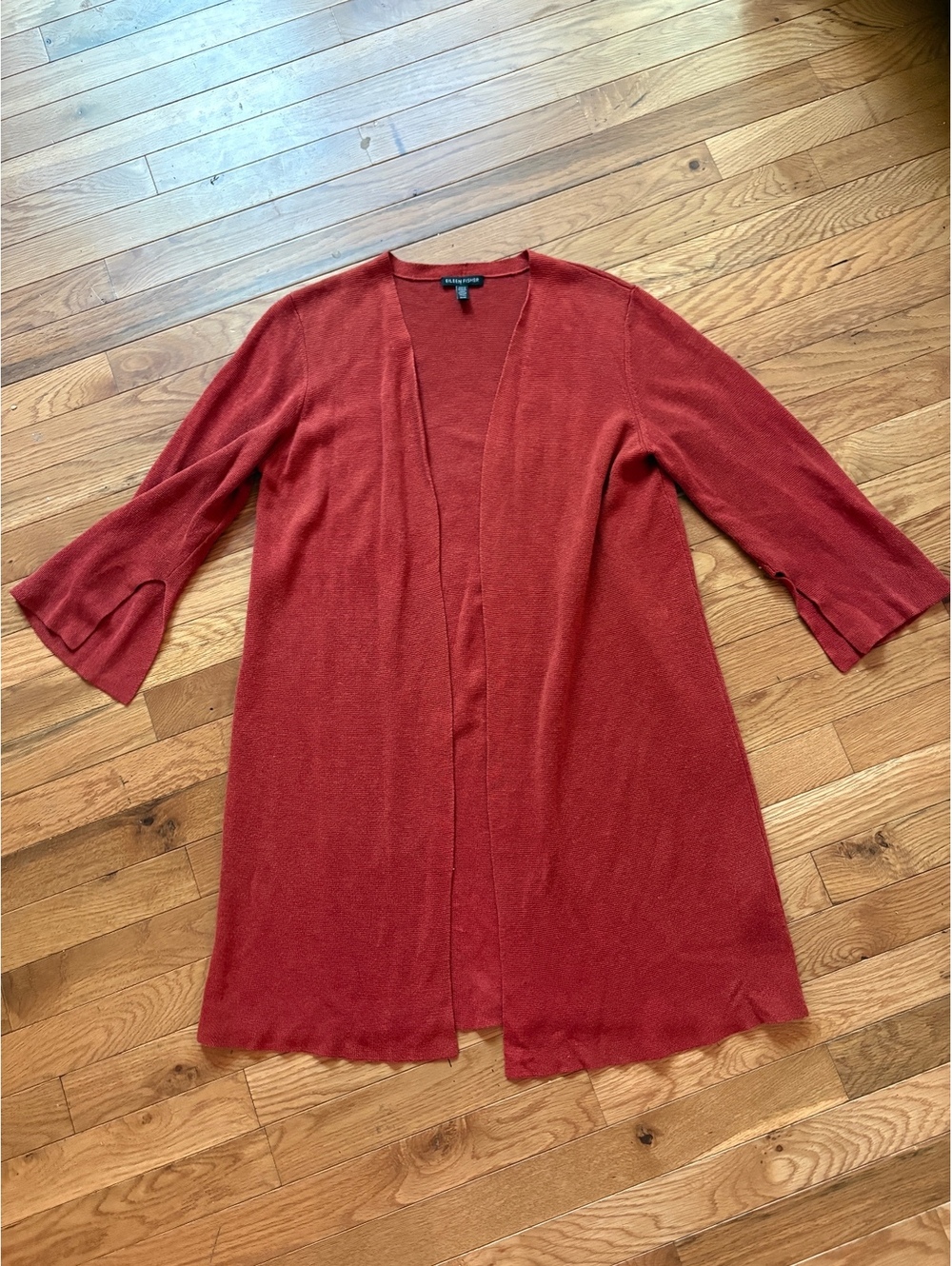 Eileen Fisher Women's Medium Rust Red Open Front Cardigan Sweater 100% Organic E